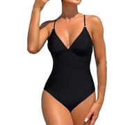 Bañadores Mujer Sexy Traje de Baño Cuello en V Women's V Neck Swimsuits Solid Color Backless Swimwear Mesh Slimming Bathing Suit One Piece Swimsuits Bañador Despedida Soltera (Black S)