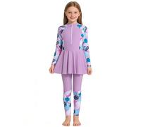 BañAdores NiñA 10 AñOs-Traje De BañO De Manga Larga para NiñAs, Protector Solar, Dos Piezas, con Cremallera, Pantalones Largos Separados, para Nadar Al Sol