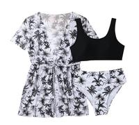 Bañadores Niña, Conjunto de Bikini Piezas para Niñas con Kimono Estampado Floral Traje de Baño Veraniego Infantil