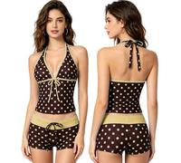 Bañadores Tankini Mujer Y2K Bikini Vintage de Dos Piezas BañAdor de Lunares con Pantalones Corto Tankini Mujer Reductor Barriga Bañador Cuello Halter 2 Piezas para Playa Verano Vacaciones