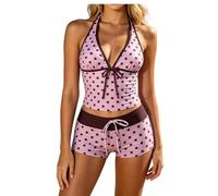 Bañadores Tankini Mujer Y2K Bikini Vintage de Dos Piezas BañAdor de Lunares con Pantalones Corto Tankini Mujer Reductor Barriga Bañador Cuello Halter 2 Piezas para Playa Verano Vacaciones