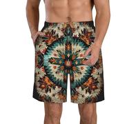 Bañadores Tribales Nativos Americanos del Suroeste Redondos Geométricos con Bolsillos Shorts De Playa Secado Rápido Swimwear para Verano Navegar Correr 3XL