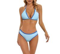 Bañadores Y Bikinis Mujer Bikinis Cintura Alta Conjunto de Traje de Baño Bikini con Bloques Color Sexy A La para Mujer con Almohadillas Bikini Brasileño 2026 (Light Blue S)