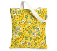 Banana - Bolsa de lona para mujer, diseño de crisantemo casual de verano, hoja de Monstera, amarillo, lavable, reutilizable, con gráficos, ideas para viajes, trabajo, compras, librería, 13 x 15
