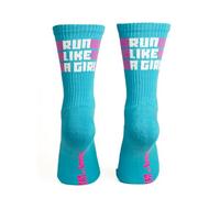 Banana Feet Calcetines Run Like a Girl de Deporte para Mujer | Algodón Bordado con Diseños Divertidos y Originales | Calcetines Estampados Calidad Fabricación Local (Talla M, EU 36-40, Azul)