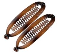 Banana Hair Clips, Double Banana Clip Barrettes, Strong Hold Claw Clincher Combs, Set of 2 Non-Slip Styling Accessories, Ideal for Women/Girls, Thick, Thin, Curly Hair, Amber/Black
