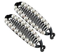 Banana Hair Clips, Double Banana Clip Barrettes, Strong Hold Claw Clincher Combs, Set of 2 Non-Slip Styling Accessories, Ideal for Women/Girls, Thick, Thin, Curly Hair, Amber/Black