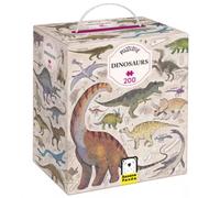 Rompecabezas de dinosaurios Puzzlove - 200 piezas con tamaño completo grande de 27 x 19 pulgadas - La ilustración artística incluye nombres reales de dinosaurios para aprender y recordar, para niños y