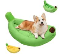 Banana - Sofá cama para perros, lindas camas para gatos, tapete de plátano para perros, creativo y esponjoso en forma de barco, camas para mascotas, gatos y gatos, cojín suave de mimbre mediano, 70 x