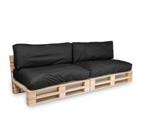 bananair - Cojines para Palets Impermeables y Desenfundables - Muy Cómodos, Relleno de Espuma - Cojines Exterior para Jardín y Terraza (2 Asientos 120x80 + 2 Respaldos 120x40, Negro)