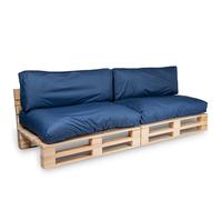 bananair - Cojines para Palets Impermeables y Desenfundables - Muy Cómodos, Relleno de Espuma - Cojines Exterior para Jardín y Terraza (2 Asientos 120x80 + 2 Respaldos 120x40, Azul)