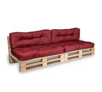 bananair - Cojines para Palets - Tela Resistente, Anti-UV y Repelente al Agua - Muy Cómodo, Relleno de Espuma - Cojines Exterior para Jardín y Terraza (2 Asientos 120x80 y 2 Respaldos 120x40, Rojo)