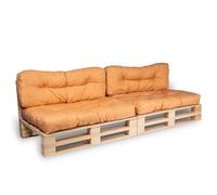 Bananair - Cojines Para Palets - Tela Resistente, Anti-UV y Repelente al Agua - Muy Cómodo, Relleno de Espuma - Cojines Exterior para Jardín y Terraza (2 Asientos 120x80 y 2 Respaldos 120x40, Naranja)