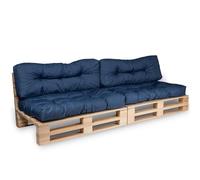 bananair - Cojines para Palets - Tela Resistente, Anti-UV y Repelente al Agua - Muy Cómodo, Relleno de Espuma - Cojines Exterior para Jardín y Terraza (2 Asientos 120x80 y 2 Respaldos 120x40, Azul)