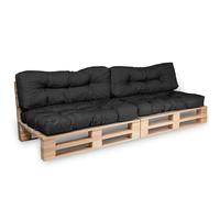 bananair - Cojines para Palets - Tela Resistente, Anti-UV y Repelente al Agua - Muy Cómodo, Relleno de Espuma - Cojines Exterior para Jardín y Terraza (2 Asientos 120x80 y 2 Respaldos 120x40, Negro)