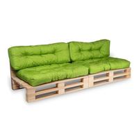 bananair - Cojines para Palets - Tela Resistente, Anti-UV y Repelente al Agua - Muy Cómodo, Relleno de Espuma - Cojines Exterior para Jardín y Terraza (2 Asientos 120x80 y 2 Respaldos 120x40, Verde)