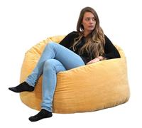bananair - Puff Salón de Terciopelo Acanalado - Suave y Confortable - Puff Pera con Relleno de Espuma Incluido, Óptimo Apoyo para la Espalda - Bean Bag, Sofa Puff Gigante (100 cm, Amarillo)