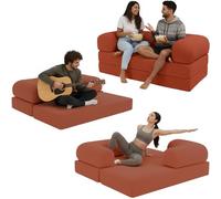 bananair - Sofá Cama de 2 Plazas Fabricado en Francia - Sofá Modular de Espuma de Alta Densidad y Tejido de Pana - Diseño Innovador Boneless, Enviado Comprimido (Terracota)