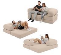 bananair - Sofá Cama de 2 Plazas Fabricado en Francia - Sofá Modular de Espuma de Alta Densidad y Tejido de Pana - Diseño Innovador Boneless, Enviado Comprimido (Beige)