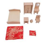 banapoy Juego de Muebles de Dormitorio de Casa de Muñecas de Madera de 6 Piezas, Juego de Juguetes de Muebles de Casa de Muñecas en Miniatura con Cama, Tocador, Mesa de té, Silla, Armario y Lámpara