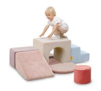 BanaSuper Bloques Espuma Educativos para Niños | Juego Motricidad con Base Antideslizante | Certificado EN71 | Juego de 4 Bloques Psicomotricidad para Niños | Diseño Modular y Lavable (Rosa)