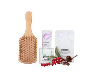 BANBU | Pack Método Curly | Cepillo de Madera Cuadrado, Acondicionador Fruit, Champú Fluffy, Gel de Peinado | Kit Cuidado Rizos Naturales