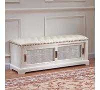 Banco Almacenador Zapatos para Entrada con Asiento Acolchado, Organizador | Largo para Zapatos con Puertas para Acceso Puerta Principal, para Sala de Estar(White,120*38*45cm/47.2*15*17.7in)