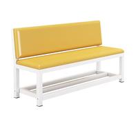 Banco amarillo para sala de espera con estante de almacenamiento, asiento acolchado de piel sintética, marco de metal, silla de recepción con respaldo ergonómico para oficina, escuela, clínica