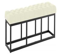 CLP Taburete Pie De Cama Amun Tapizado En Tela | Banco Recibidor Estilo Chesterfield | Banco De Salón con Base De Metal Negro I Color:, Color:Crema, Tamaño:150 cm