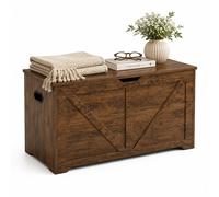 Relaxdays Banco con almacenaje y tapa, marrón vintage | (Al x An x P): 46x100x40 cm, 2 bisagras de seguridad, MDF, arcón