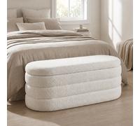 Relaxdays Banco con Almacenamiento, Tejido Teddy, Acolchado, Tapa, Blanco | (Al x An x Fo): 42x110x45cm