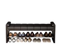 Banco arqueado de Cuero Moderno con cojín Suave y Asientos de Cuero, Banco de Zapatos otomano de Madera Maciza de 2 Niveles, for Pasillo, Sala de Estar(Black,60cm/23.62in)