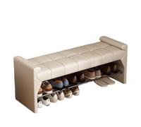 Banco arqueado de Cuero Moderno con cojín Suave y Asientos de Cuero, Banco de Zapatos otomano de Madera Maciza de 2 Niveles, for Pasillo, Sala de Estar(Beige,100cm/39.37in)