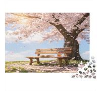 Banco Bajo Árbol de Cerezos Puzzle de 1000 Piezas Papel para Adultos Escena de Jardín Primaveral Juego de Puzzle 1000 Piezas Relajante Decorativo 70x50cm/1000pcs