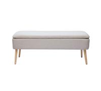Banco baúl de tela efecto terciopelo beige y madera clara maciza L120 cm LARS