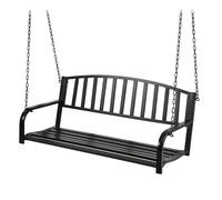 Banco Colgante Relaxdays, 2 plazas, Acero, Hierro Fundido, HxBxT: 197 x 133 x 58 cm, Columpio Exterior, Color Negro