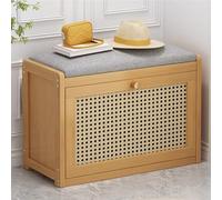 Banco compacto de almacenamiento de zapatos marrón con cojín, zapatero y cajón abatible para pasillo y puerta delantera (19.7 x 9.85 x 17.72 pulgadas), solución de almacenamiento elegante y funcional