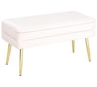 Banco con almacenaje de terciopelo blanco crema dorado patas doradas Durham