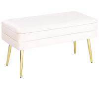 Banco con almacenaje de terciopelo blanco crema dorado patas doradas Durham | Tela, blanco, con almacenamiento, soporta hasta 100 kg, 79 x 37 x 43 cm, rectangular, 100% poliéster