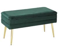 Banco con almacenaje de terciopelo verde oscuro dorado patas doradas Durham | Tela, con almacenamiento, patas para ajustar, capacidad de 100 kg