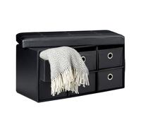 Relaxdays Banco Plegable, Taburete 6 Compartimentos de Almacenamiento, 38x76x38 cm, Cuero Sintético, Plegable, Negro