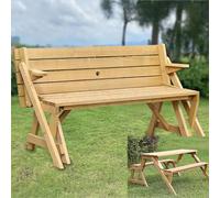 Banco convertible 2 en 1 para exteriores y mesa de picnic, juego de comedor plegable para patio con agujero para sombrilla para patio, porche, jardín