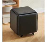 Banco cuadrado 5 en 1, silla de cubo multifuncional, otomana apilable, taburete y reposapiés de sofá móvil con ruedas para sala de estar, práctico (negro, mediano)