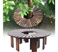 Banco curvado para árbol al aire libre, asiento de jardín de listones de madera para patio, porche, césped y patio trasero, (blanco, medio redondo), duradero y elegante