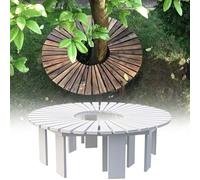 Banco curvado para árbol al aire libre, asiento de jardín de listones de madera para patio, porche, césped, patio trasero (blanco, medio redondo), perfecto para relajación y decoración