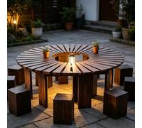 Banco curvo para patio，asiento circular envolvente para árbol，bancos de ocio con listones de madera taburete de jardín，asientos sin respaldo al aire libre para patio，porche，césped，patio trasero