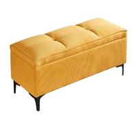 Banco de almacenamiento acanalado de terciopelo, asiento de entrada de 80 cm, otomana de dormitorio, elegante contenedor para sala de estar, armario, muebles decorativos amarillos
