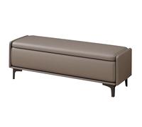 Banco de almacenamiento acolchado de cuero con patas de metal, reposapiés otomano para dormitorio y sala de estar, asiento de entrada, banco de piel sintética gris de 55.1 pulgadas