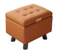 Banco de almacenamiento compacto, otomana pequeña con mango de metal, reposapiés que ahorra espacio para sala de estar y entrada, elegante asiento de almacenamiento naranja
