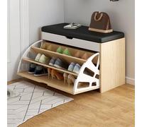 Banco de almacenamiento con asiento acolchado y puertas para zapatos de entrada con cajón abatible, zapatero de pie, color amarillo, 60 x 30 x 51 cm
